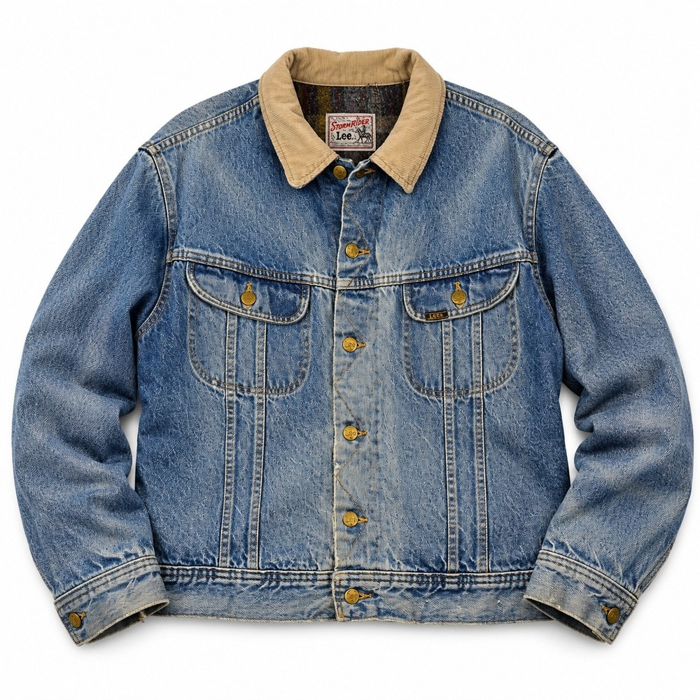 Lee Storm Rider Denim Jacket Mens XL Blue Blanket Lined Corduroy Collar Vintage